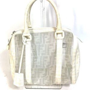 FENDI Hand Bag Zucca mesh mini Duffle Bag Leather White